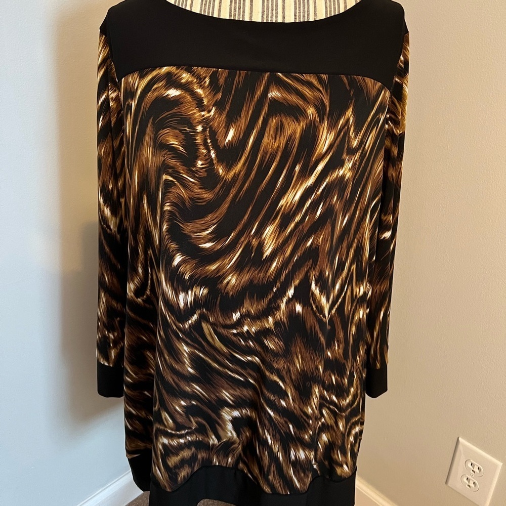 Cato Black and Brown Swirl Print Long Sleeve Tunic